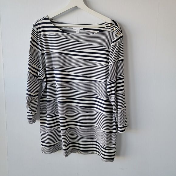 Charter Club Tops - charter club top womens size xxl striped 3/4 sleeve shoulder button Navy White